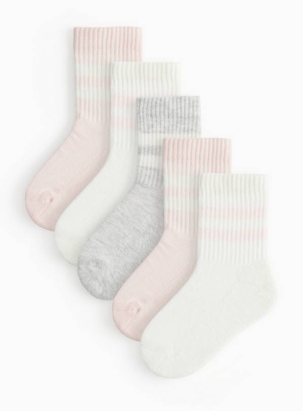 Pink & White Sports Stripe Ankle Socks 5 Pack 12.5-3.5